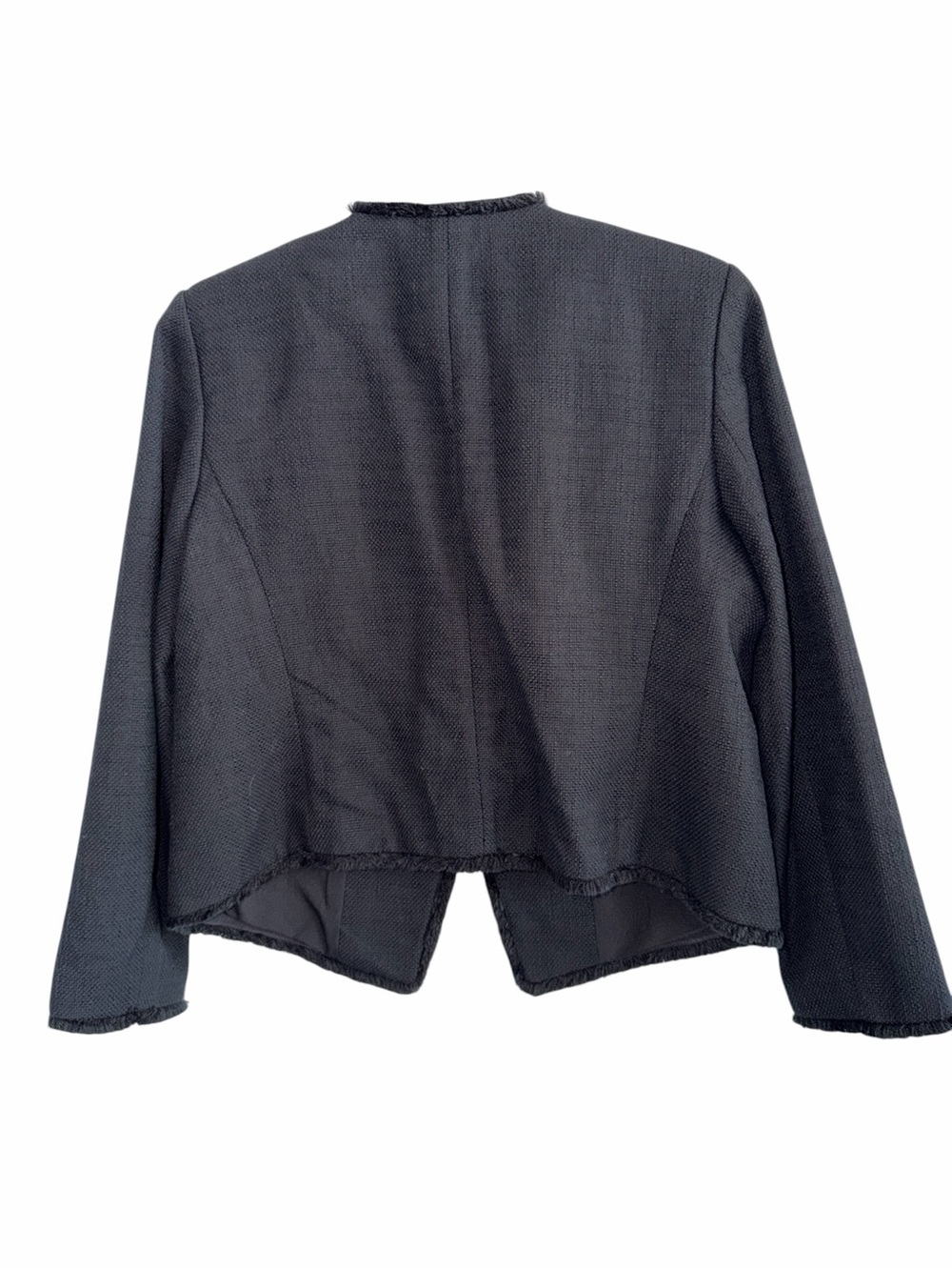 Ann Taylor Black Textured Cropped Fringe-Trim Jacket size M NWT - Picture 3 of 8